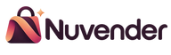 Nuvender: logo con bolsa de compras en degradado coral y nombre Nuvender